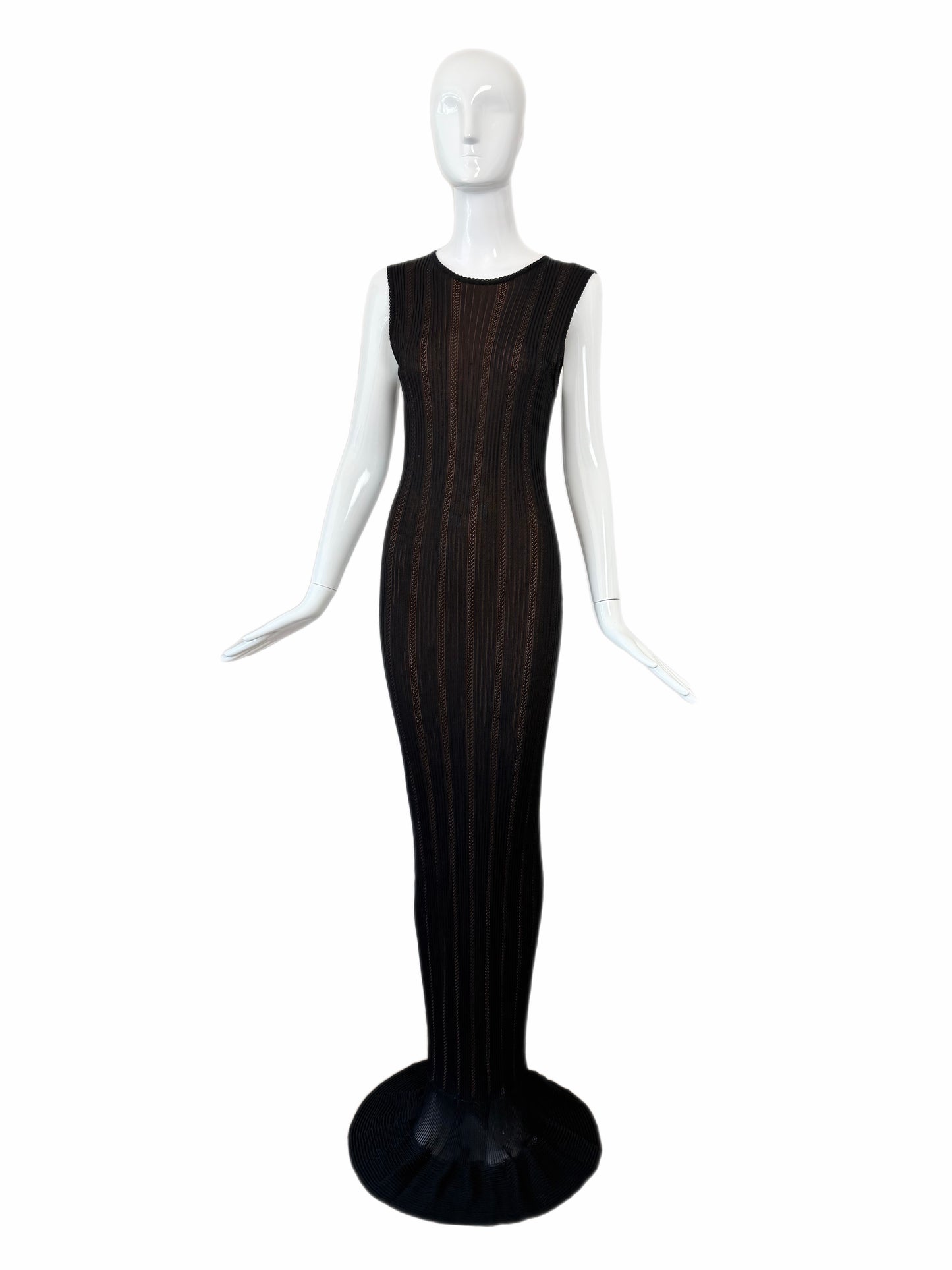 AZZEDINE ALAIA 1996 Vintage Iconic Extra Long Pointelle Knit Mermaid Gown