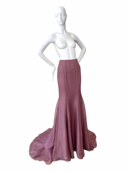 BADGLEY MISCHKA Silk Mauve Ethereal Maxi Train Skirt Sample Piece