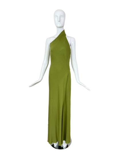 DANES Vintage Green Asymmetrical Backless Evening Gown