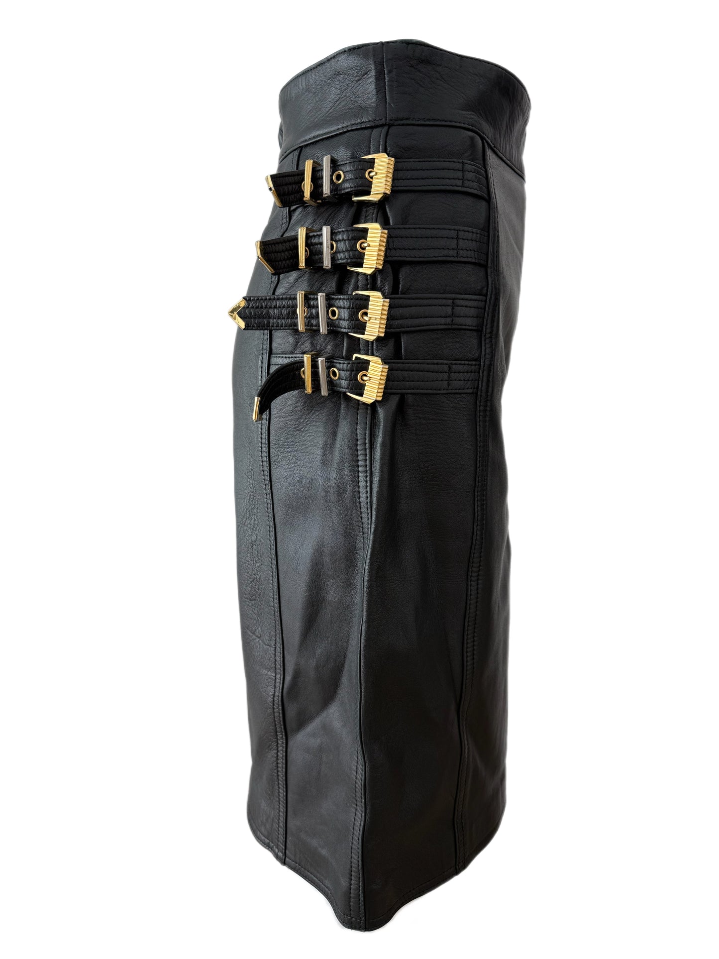 GIANNI VERSACE 1992 Vintage Leather Buckle Skirt