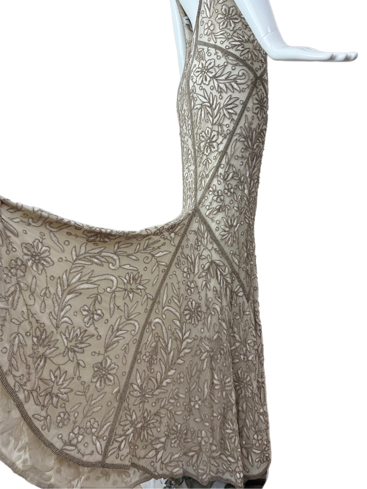 LES HABITUDES 90's Vintage Couture Silk Hand-Beaded Evening Gown