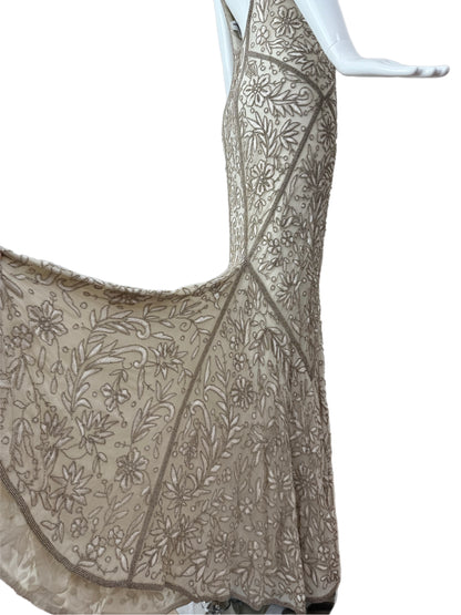 LES HABITUDES 90's Vintage Couture Silk Hand-Beaded Evening Gown