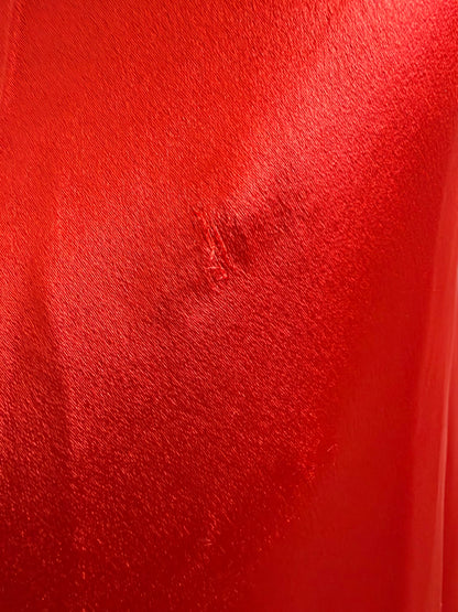 DONNA KARAN 90's Vintage Red Satin Cowl Neck Evening Gown w. Train