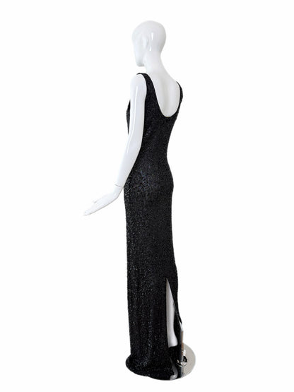 Donna Karan Vintage Black Semi-Sheer Sequined Long Gown