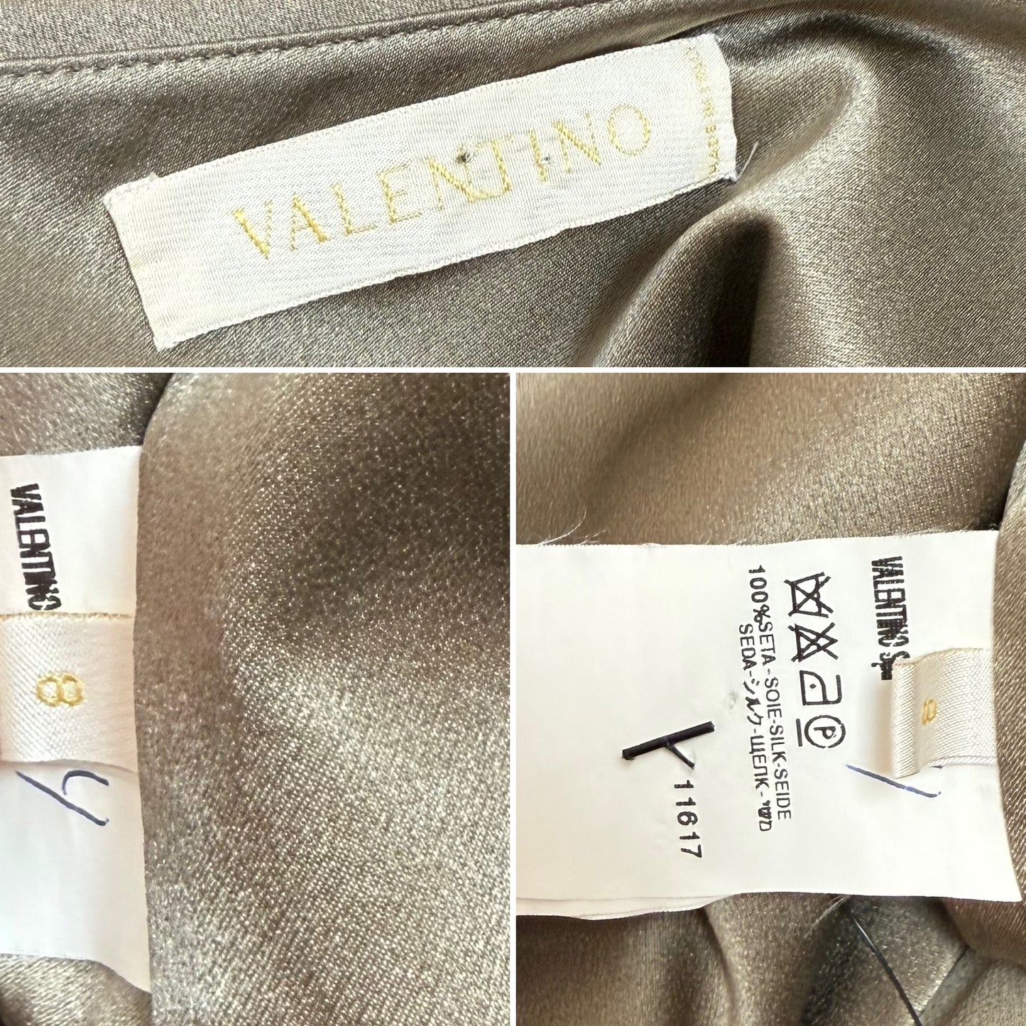 VALENTINO Vintage Silk Crystal Embellished Pewter Evening Gown