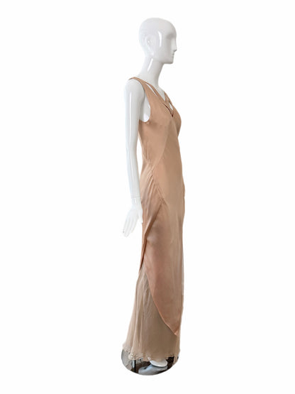 DANES 2000's Vintage True Nude Blush Liquid Silk Chiffon Evening Gown