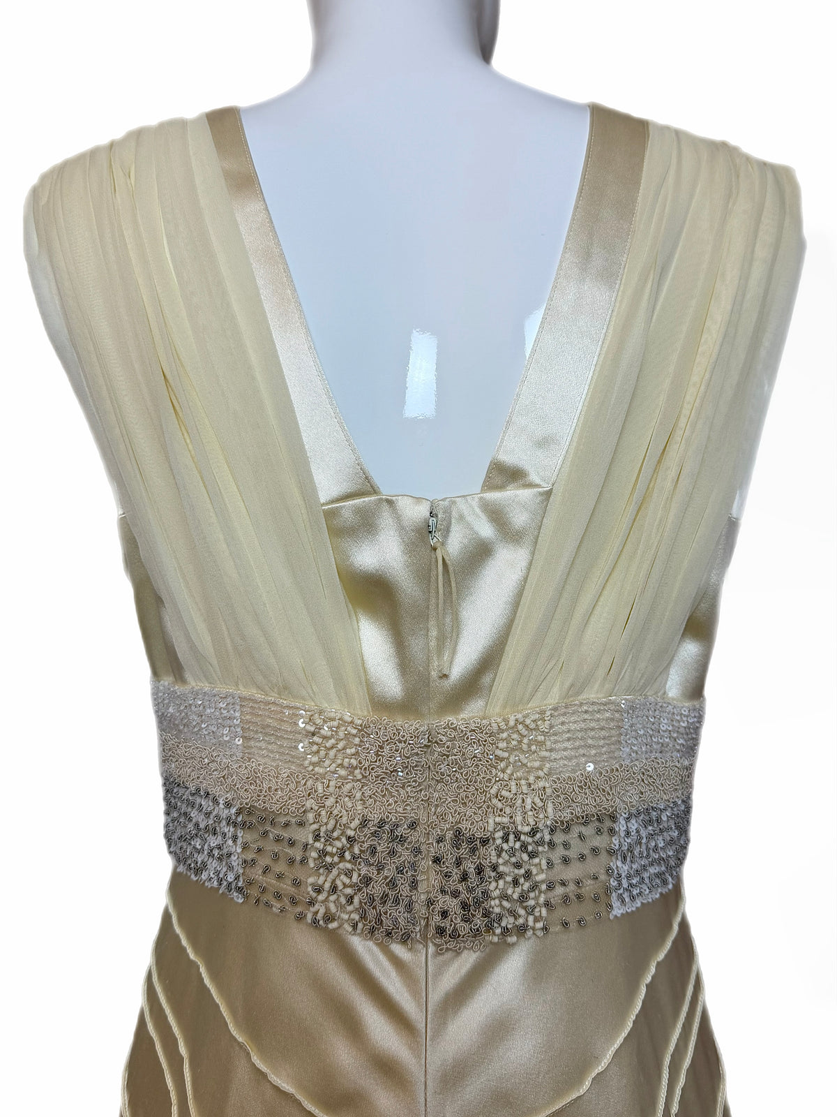 J. MENDEL Vanilla Silk Embellished Evening Gown w. Train