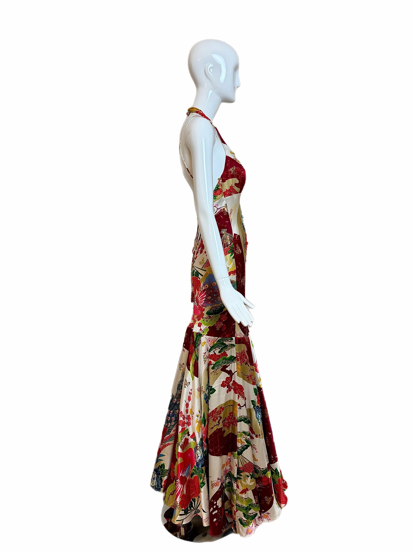 SUE WONG 2005 Vintage Runway Silk Beaded Gown w. Shawl