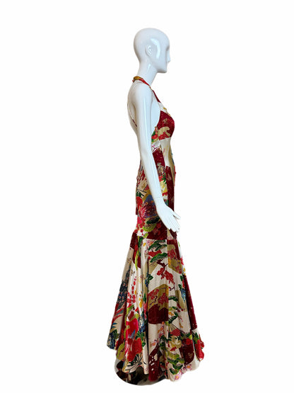 SUE WONG 2005 Vintage Runway Silk Beaded Gown w. Shawl