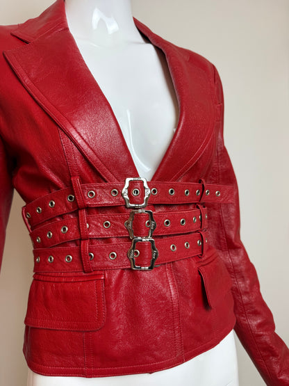 DIOR by JOHN GALLIANO 2003 Vintage Hardcore Red Leather Bondage Blazer Jacket