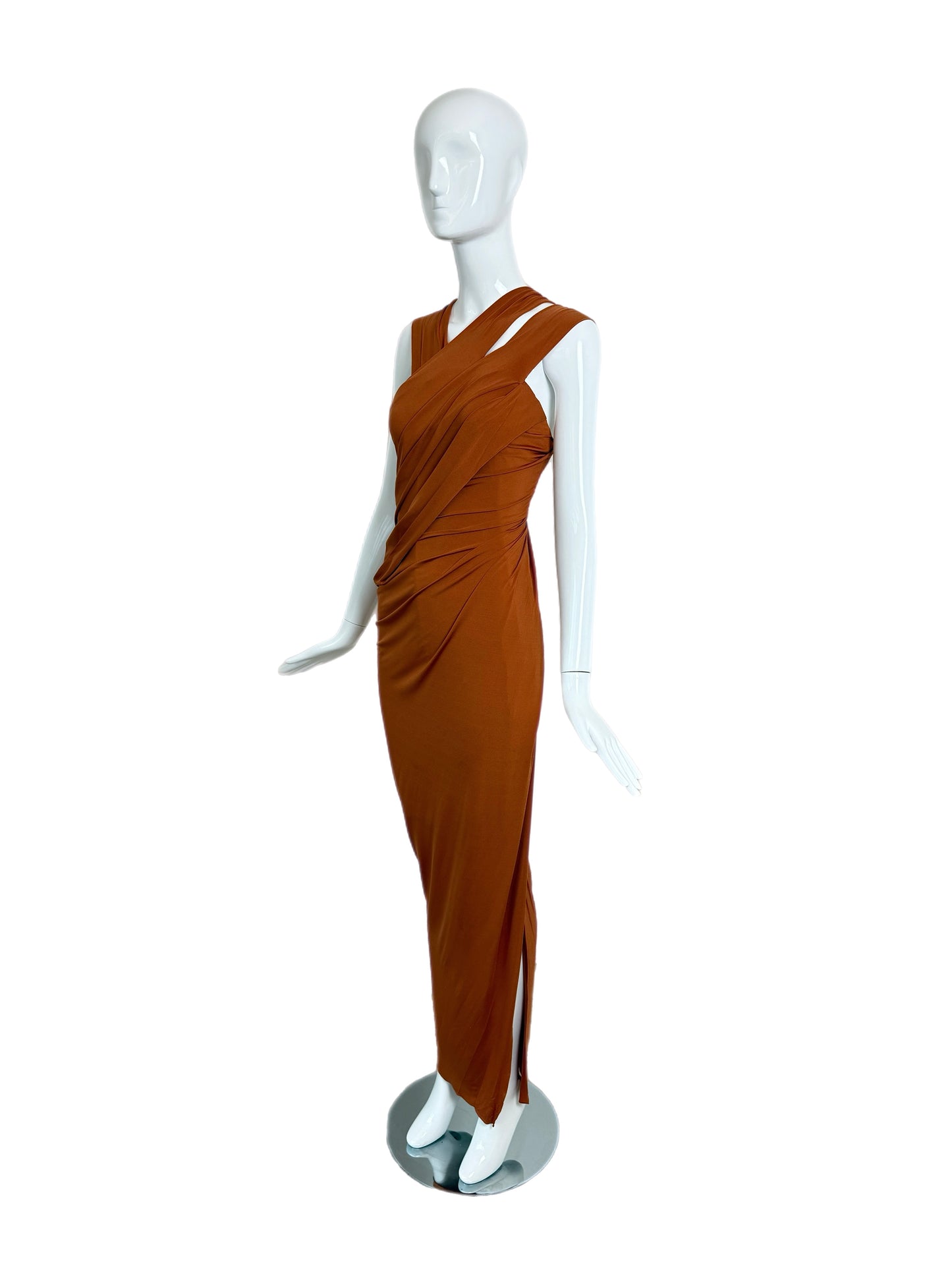 DONNA KARAN 2012 Vintage Runway Pumpkin Ruched Long Dress