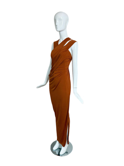 DONNA KARAN 2012 Vintage Runway Pumpkin Ruched Long Dress