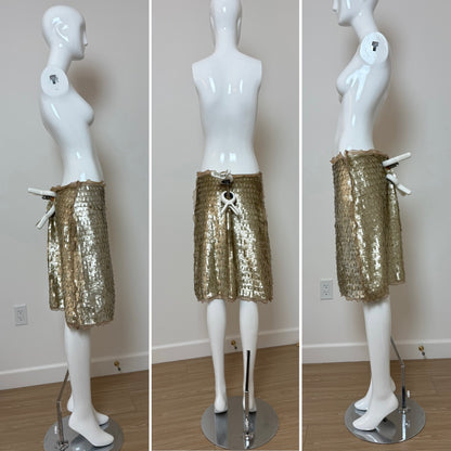 FENDI 2000 Vintage Gold Embellished Silk Ruffle Skirt