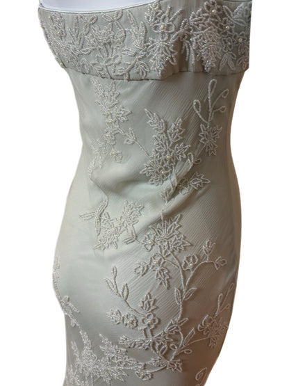 LES HABITUDES 90's Vintage Couture Silk Hand Beaded / Pearled Floral Gown