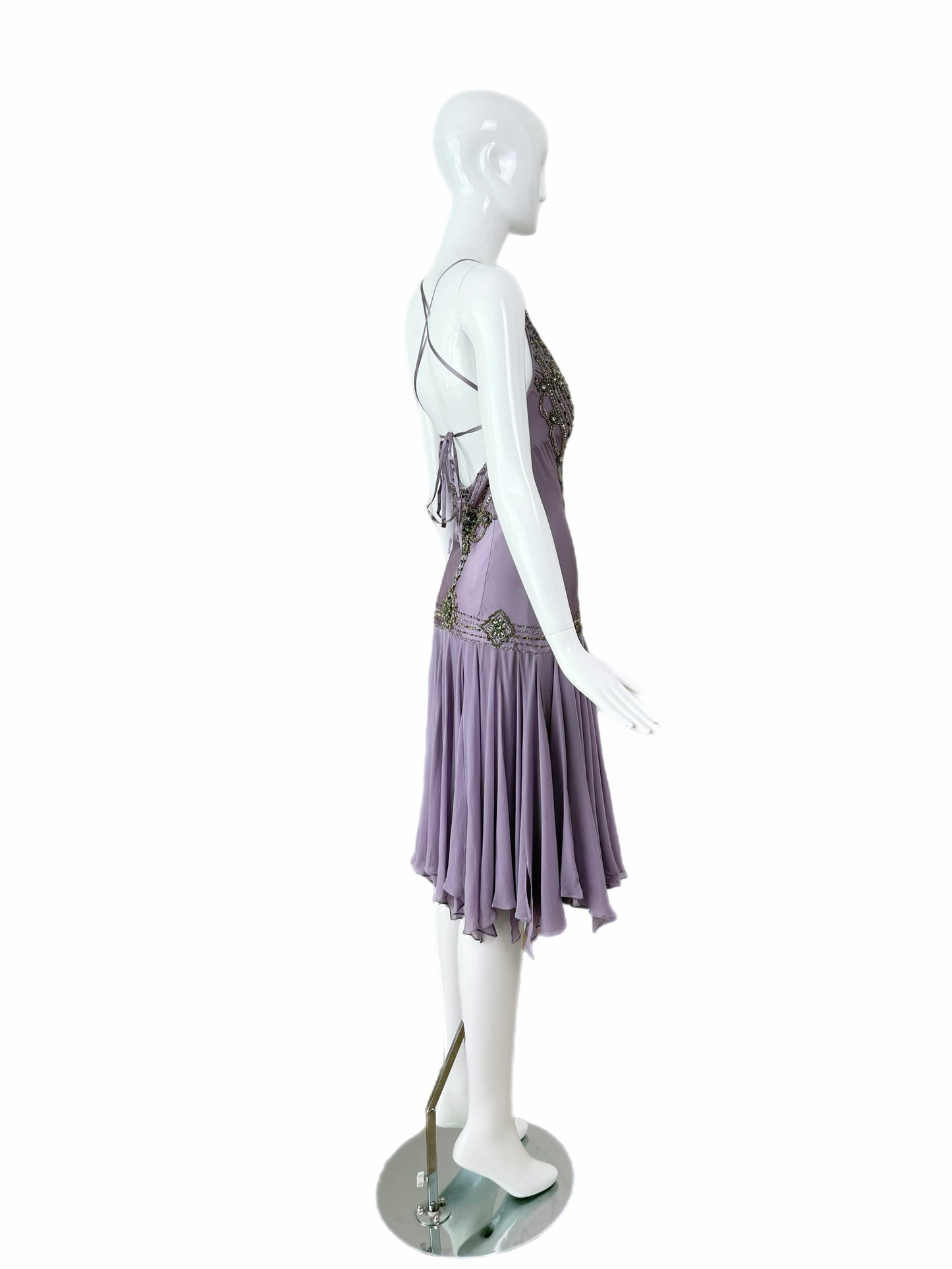 SUE WONG 2007 Vintage Runway Silk Lilac Purple Embellished Cocktail Dress