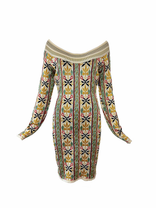 AZZEDINE ALAIA 1990 Vintage Runway Editorial Long Sleeve Knit Mini Dress
