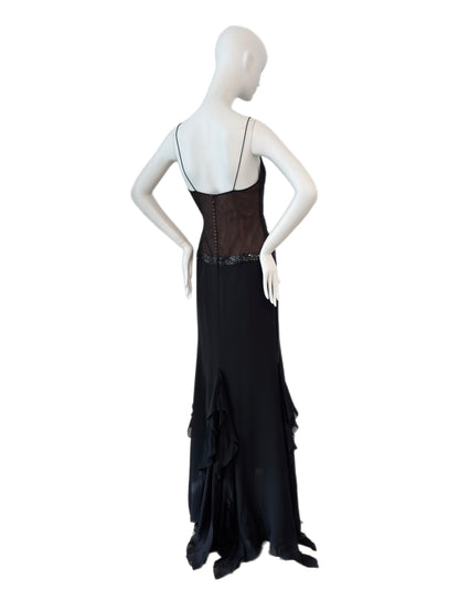 VERA WANG Vintage Black Mesh Panel Evening Gown