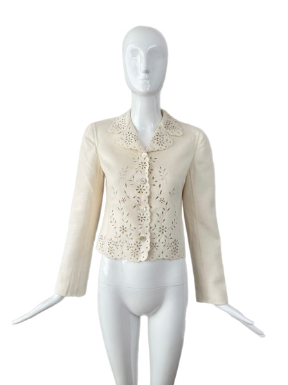 VALENTINO 1998 Vintage Ivory Eyelet Blazer Jacket