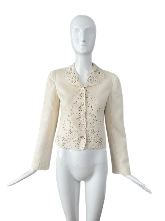VALENTINO 1998 Vintage Ivory Eyelet Blazer Jacket
