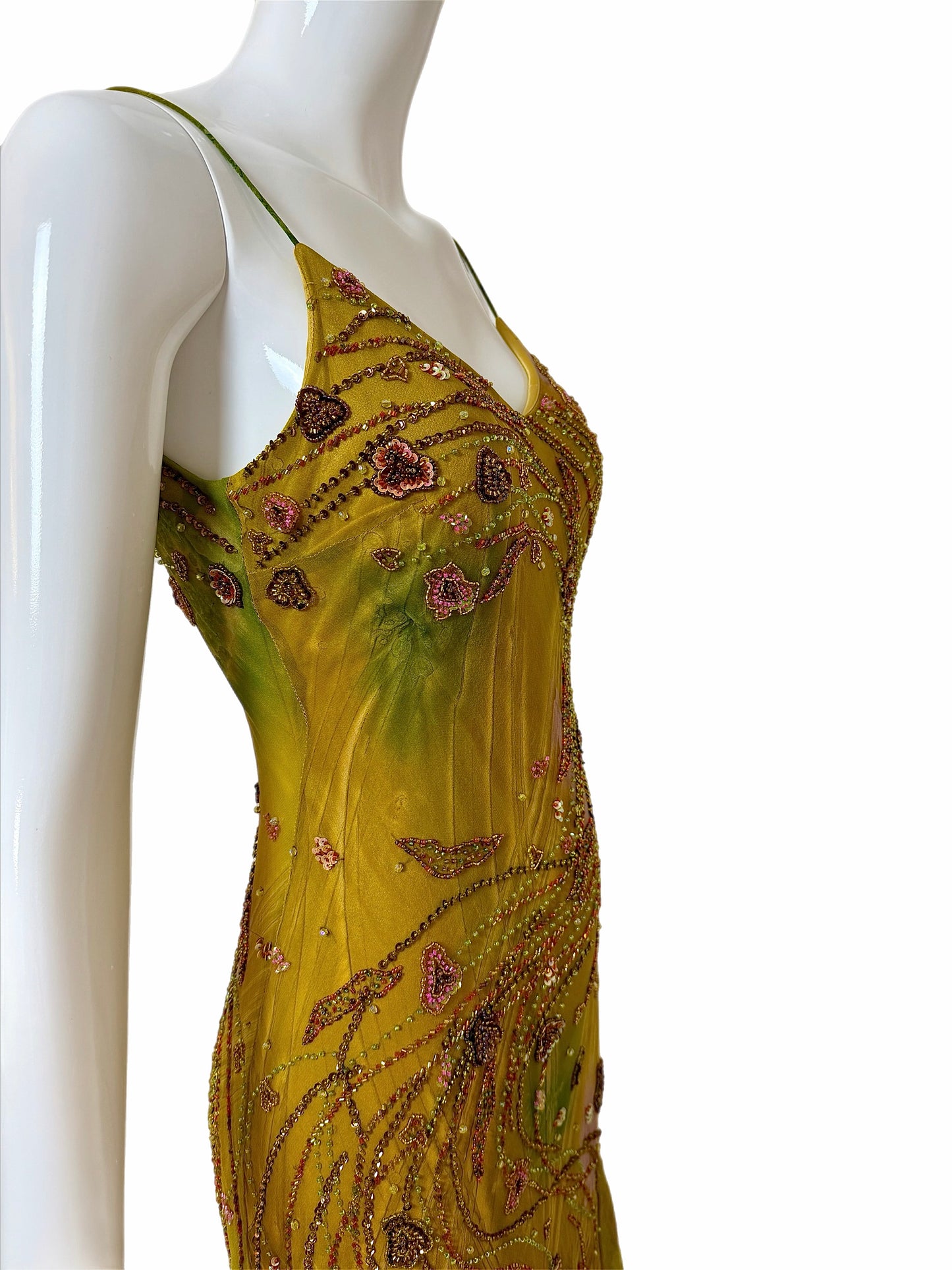 SUE WONG 2000's Vintage Silk Beaded Romantic Fairy Pixie Dress
