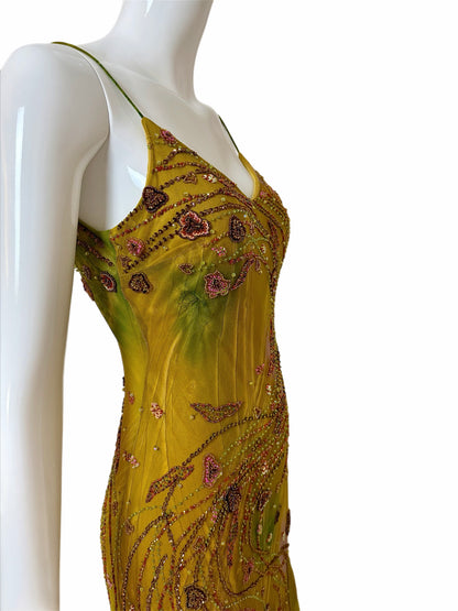 SUE WONG 2000's Vintage Silk Beaded Romantic Fairy Pixie Dress
