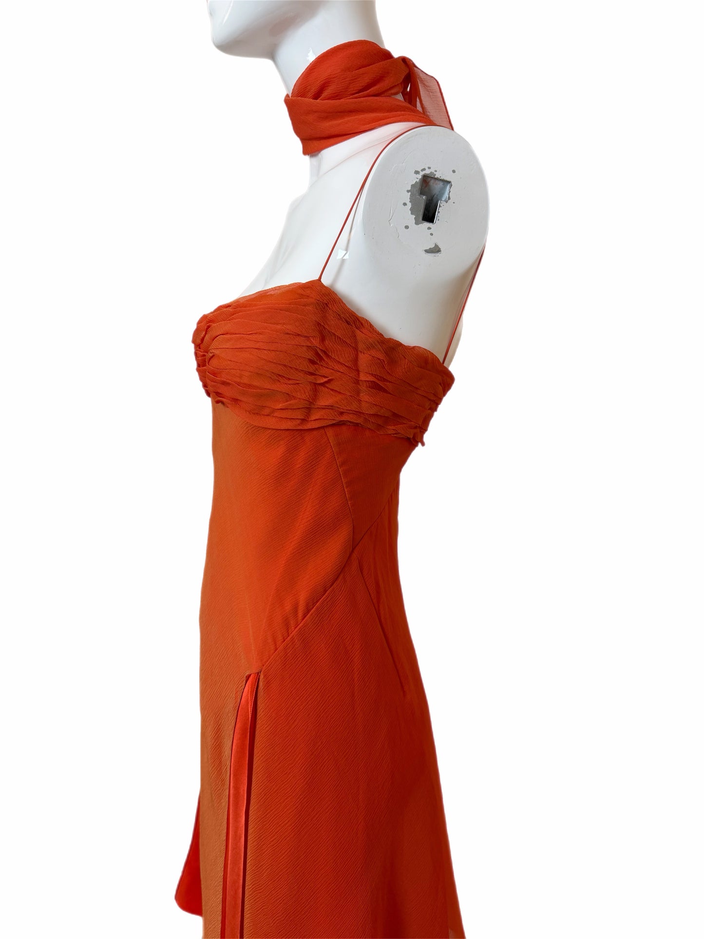 DANES 90's Vintage Orange Silk Knee Length Cocktail Dress