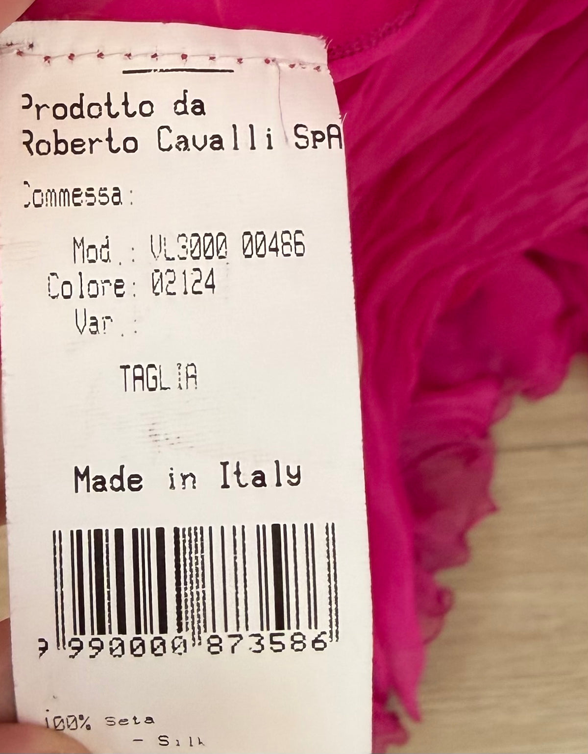 ROBERTO CAVALLI Hot Pink Fuschia Silk Plisse Pleated Plunge Neckline Evening Gown