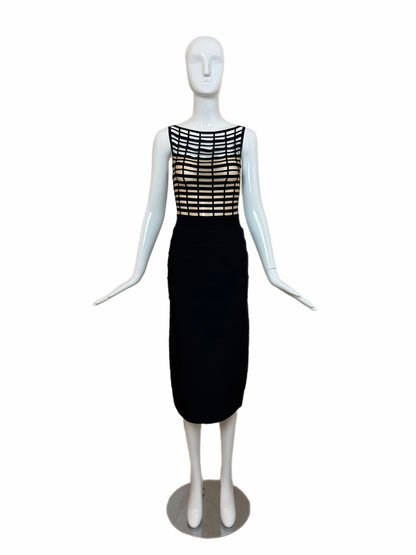 HERVE LEGER 1999 Vintage Runway Style Black + Nude Bodycon Dress