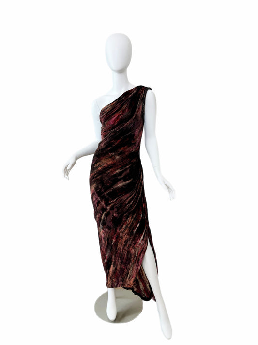 BOB MACKIE Vintage Embellished One Shoulder Brushstroke Evening Gown