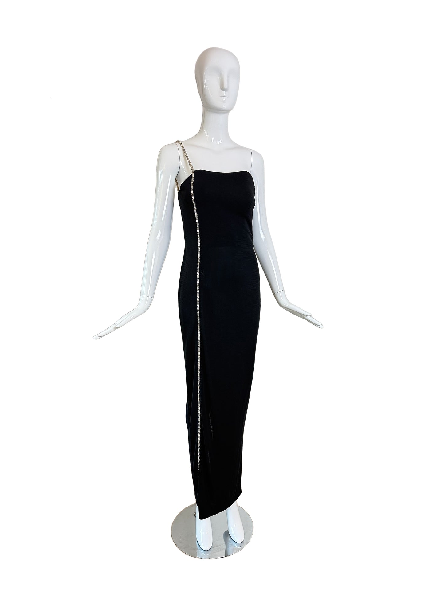 RANDOLPH DUKE 90/00 Vintage Black Evening Gown w. Crystal Gem Trim