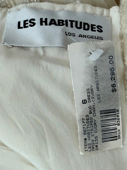 LES HABITUDES 90's Vintage Couture Ivory Iridescent Silk Hand-Beaded Evening Gown