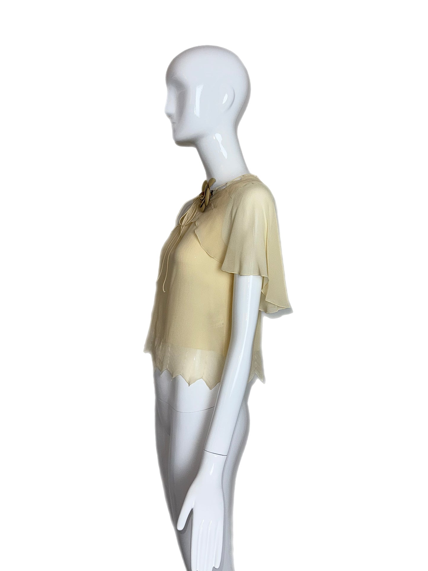 CHANEL 2003 Vintage Silk Vanilla Blouse w. Leather Camilla