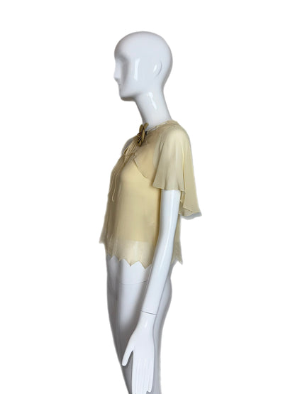 CHANEL 2003 Vintage Silk Vanilla Blouse w. Leather Camilla