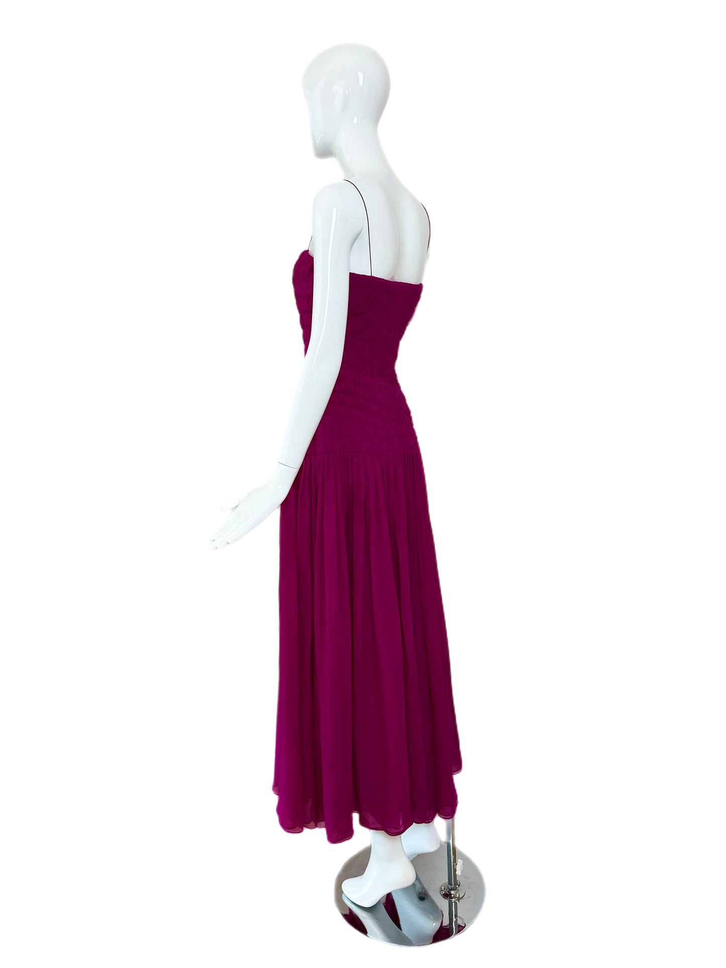 SALVATORE FERRAGAMO 2012 Vintage Runway Fuschia Ruched Silk Long Dress