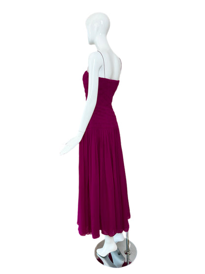 SALVATORE FERRAGAMO 2012 Vintage Runway Fuschia Ruched Silk Long Dress