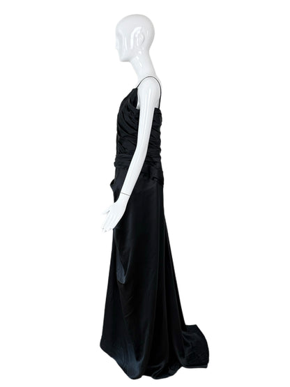 EMANUEL UNGARO 2007 Vintage Black Hammered Silk Evening Gown