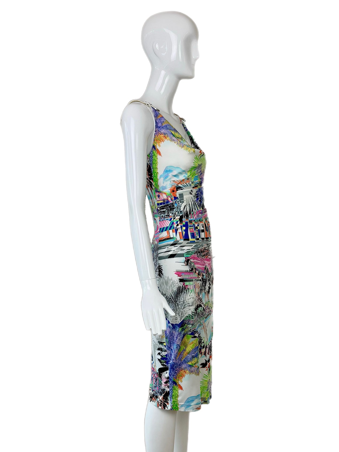 ESCADA Y2K Vintage Cowl Neck Leather Strap Dress