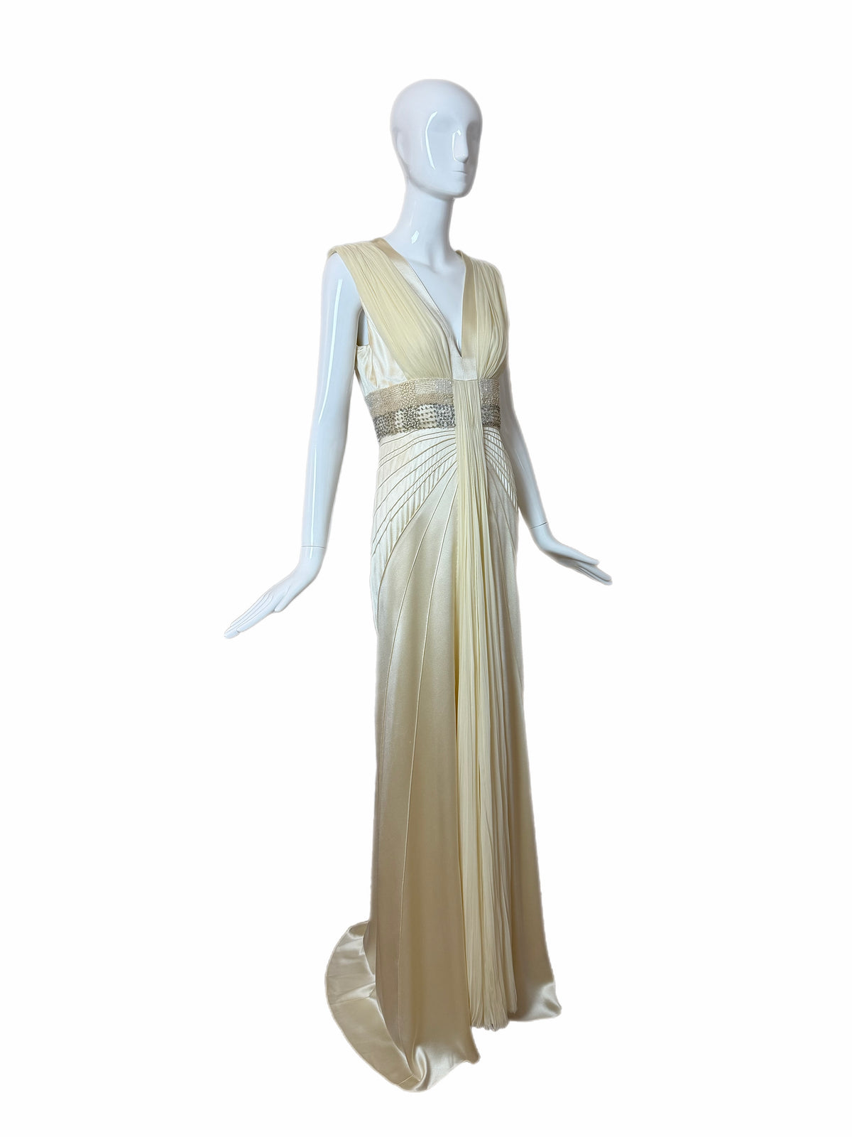 J. MENDEL Vanilla Silk Embellished Evening Gown w. Train
