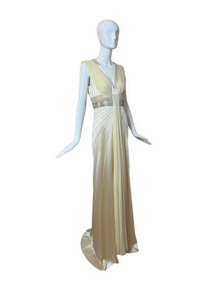 J. MENDEL Vanilla Silk Embellished Evening Gown w. Train