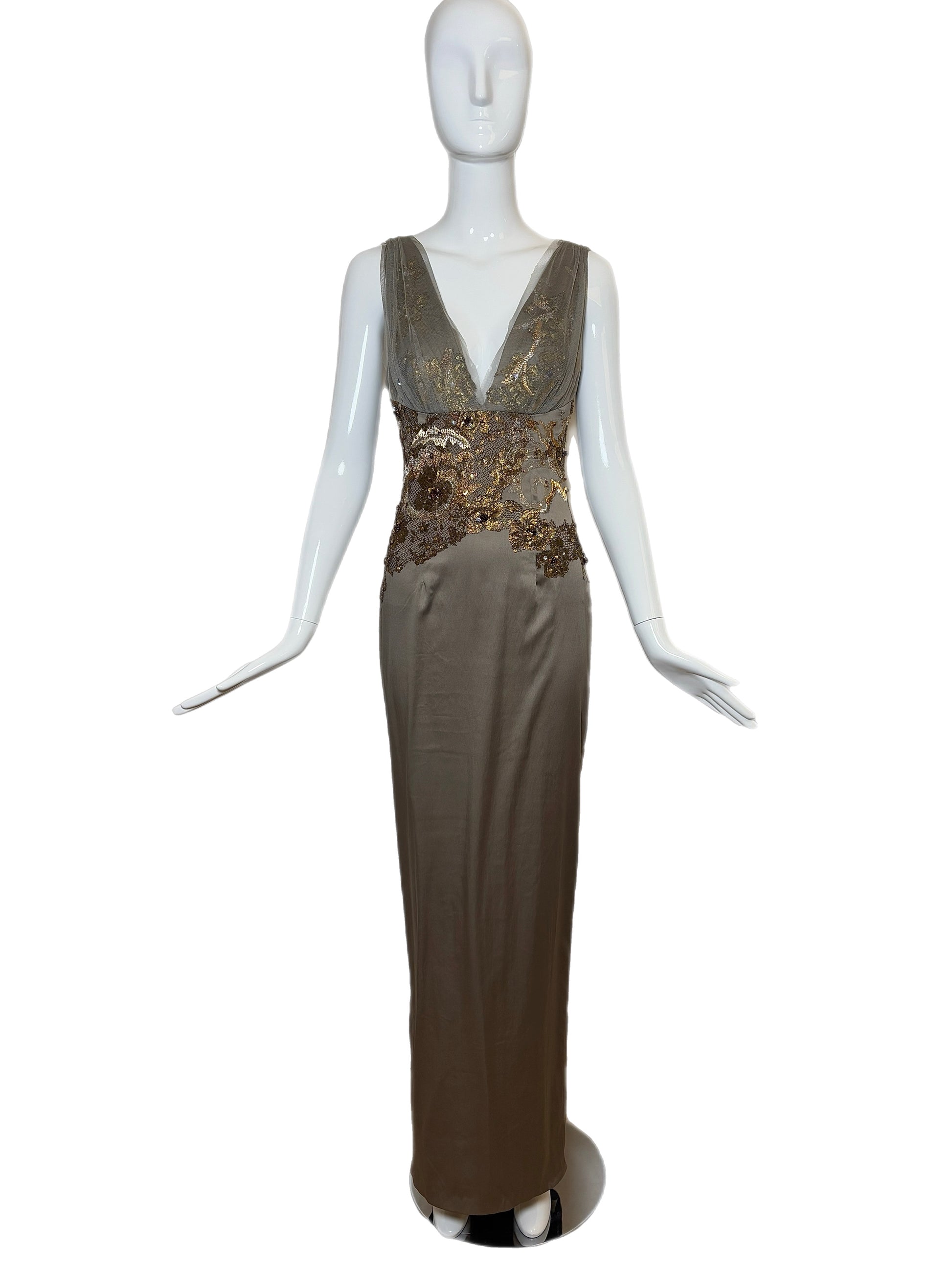JULIAN JOYCE by MANDALAY Pewter Embellished Evening Gown – Jellybean Vintage JULIAN JOYCE by MANDALAY Pewter Embellished Evening Gown – Jellybean Vintage