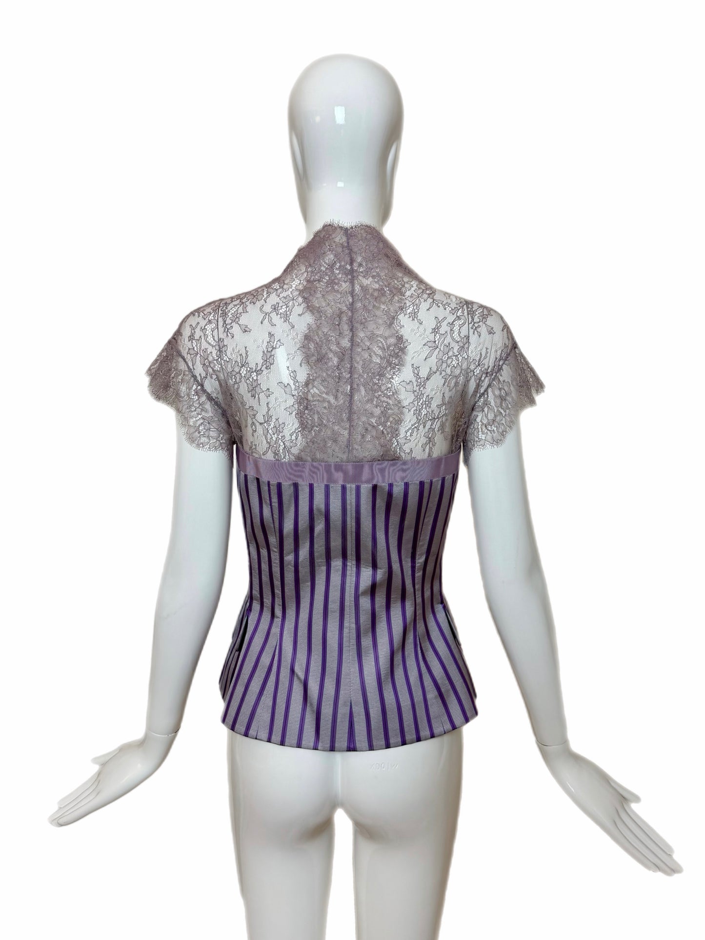 ALEXANDER MCQUEEN 2004 Vintage Silk Purple Pinstripe Lace Blouse