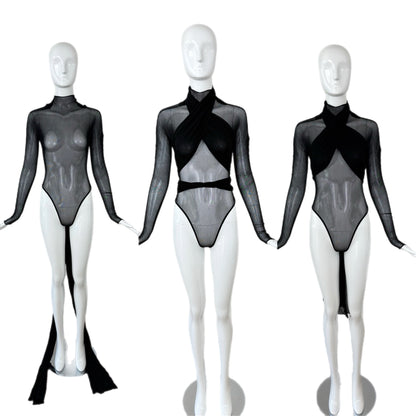 GIORGIO DI SANT ANGELO 80s/90s Vintage Sheer Black Bodysuit