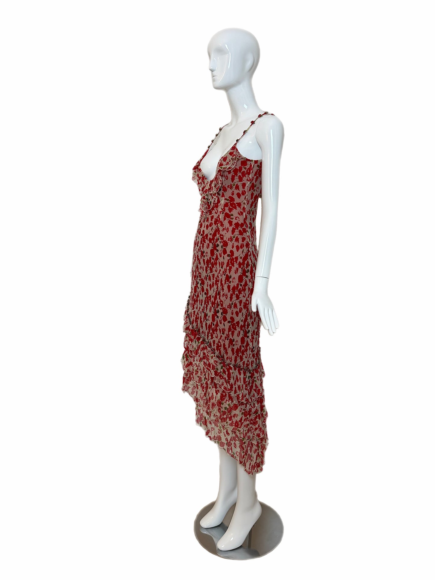SUE WONG 2002 Vintage Silk Rosette Ruffle Cocktail Dress