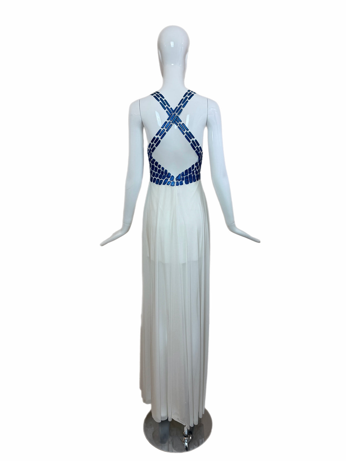 EMA SAVAHL COUTURE Custom Hand Painted Blue + Ivory Grecian Gown