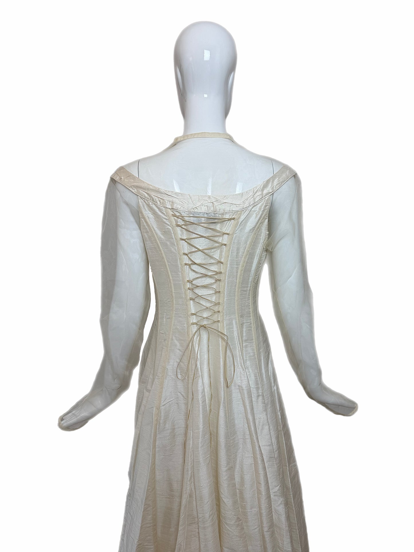 KAAT TILLEY 90's Vintage Ivory Silk Long Sleeve Bridal Gown