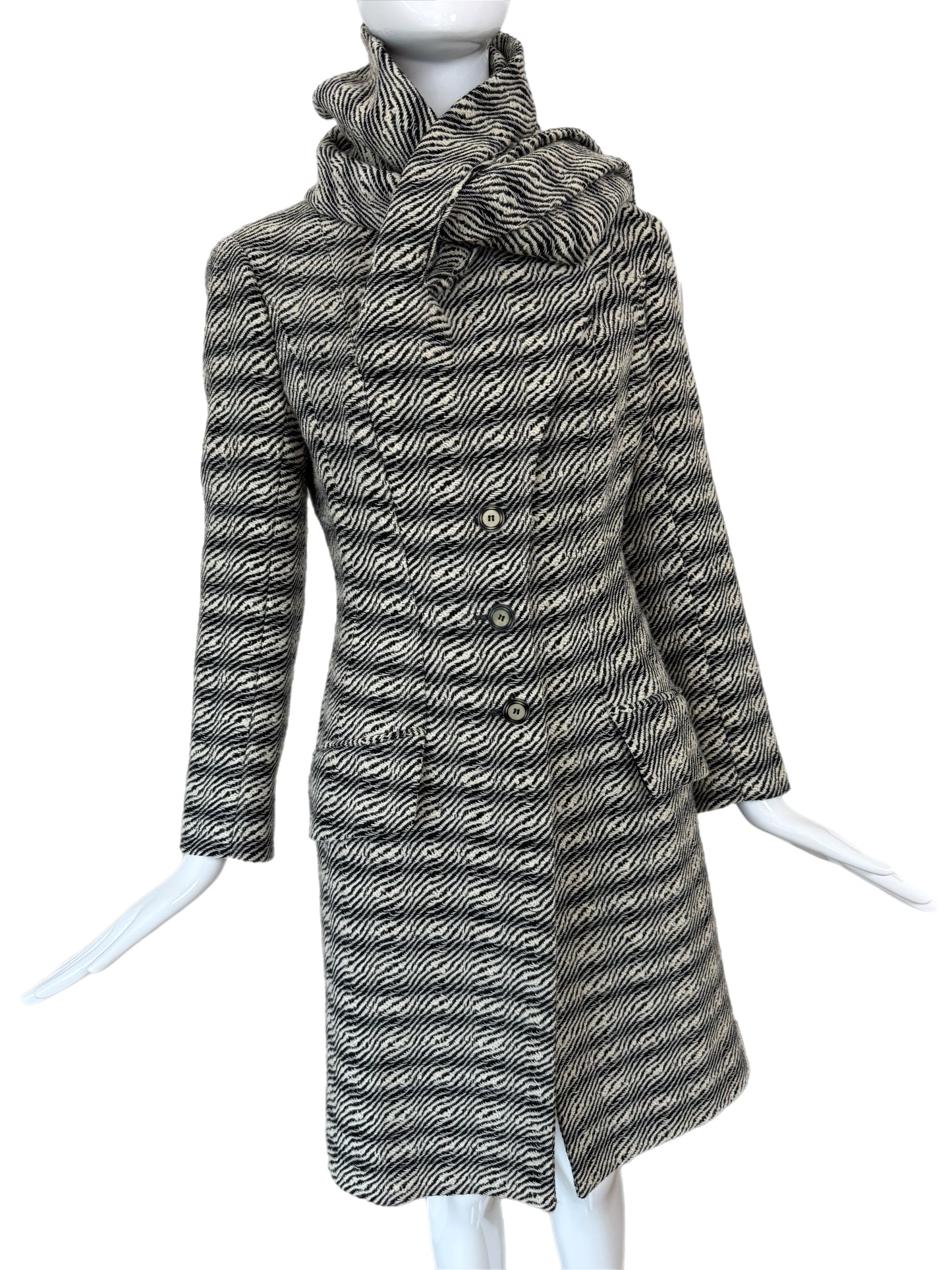 JOHN GALLIANO 1999 Vintage Wool Coat w. Oversized Scarf