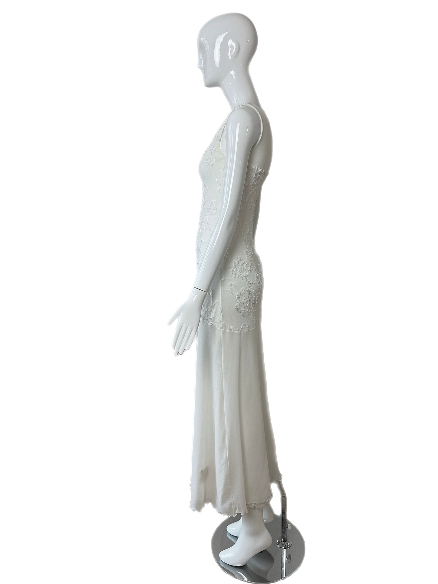 EMANUEL UNGARO Vintage 3D Floral Design White Long Maxi Dress