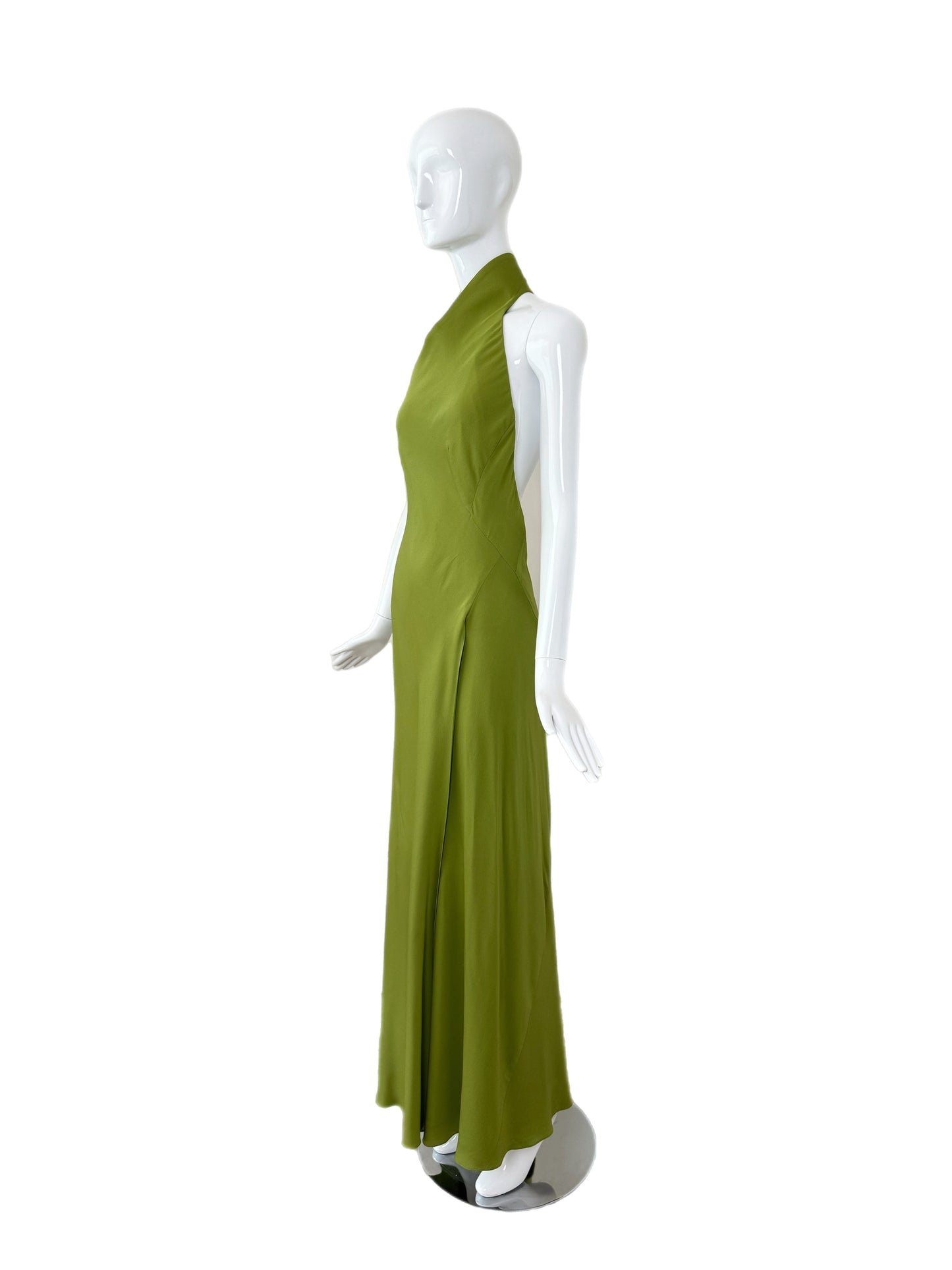 DANES Vintage Green Asymmetrical Backless Evening Gown