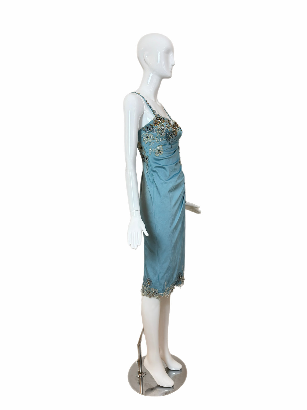 Julian Joyce by Mandalay Vintage Y2K Robin's Egg Blue Lace Embellished Cocktail Dress