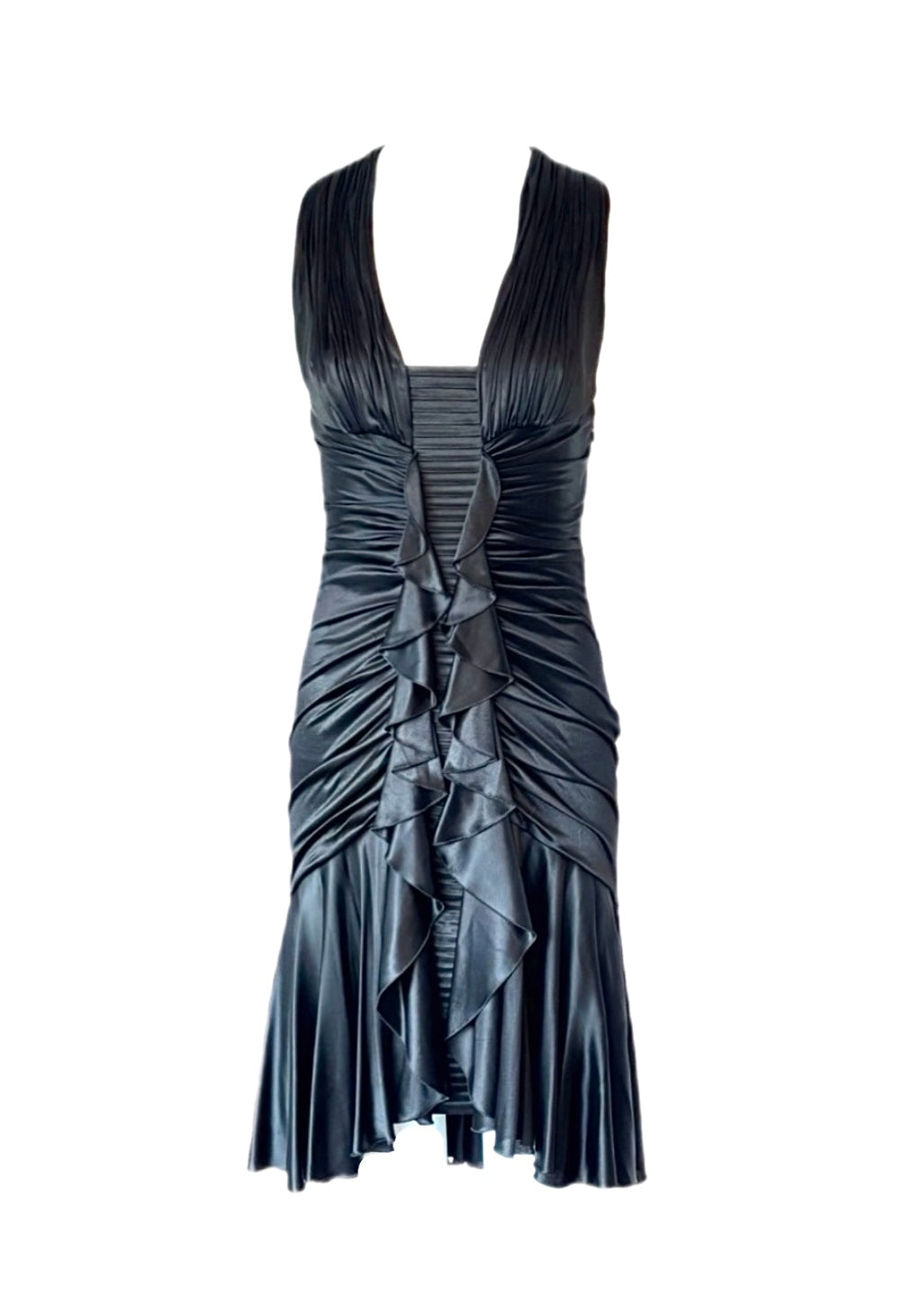 VERSACE 2006 Vintage Ruched Ruffle Black Dress